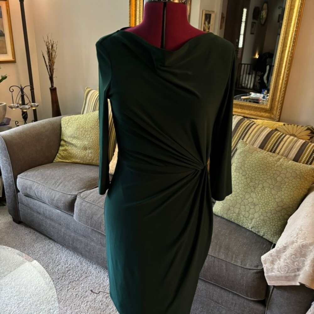 Ralph Lauren Jersey 3/4 Sleeve Dark Hunter Green Dress Size 6 Wedding MOB Evenin